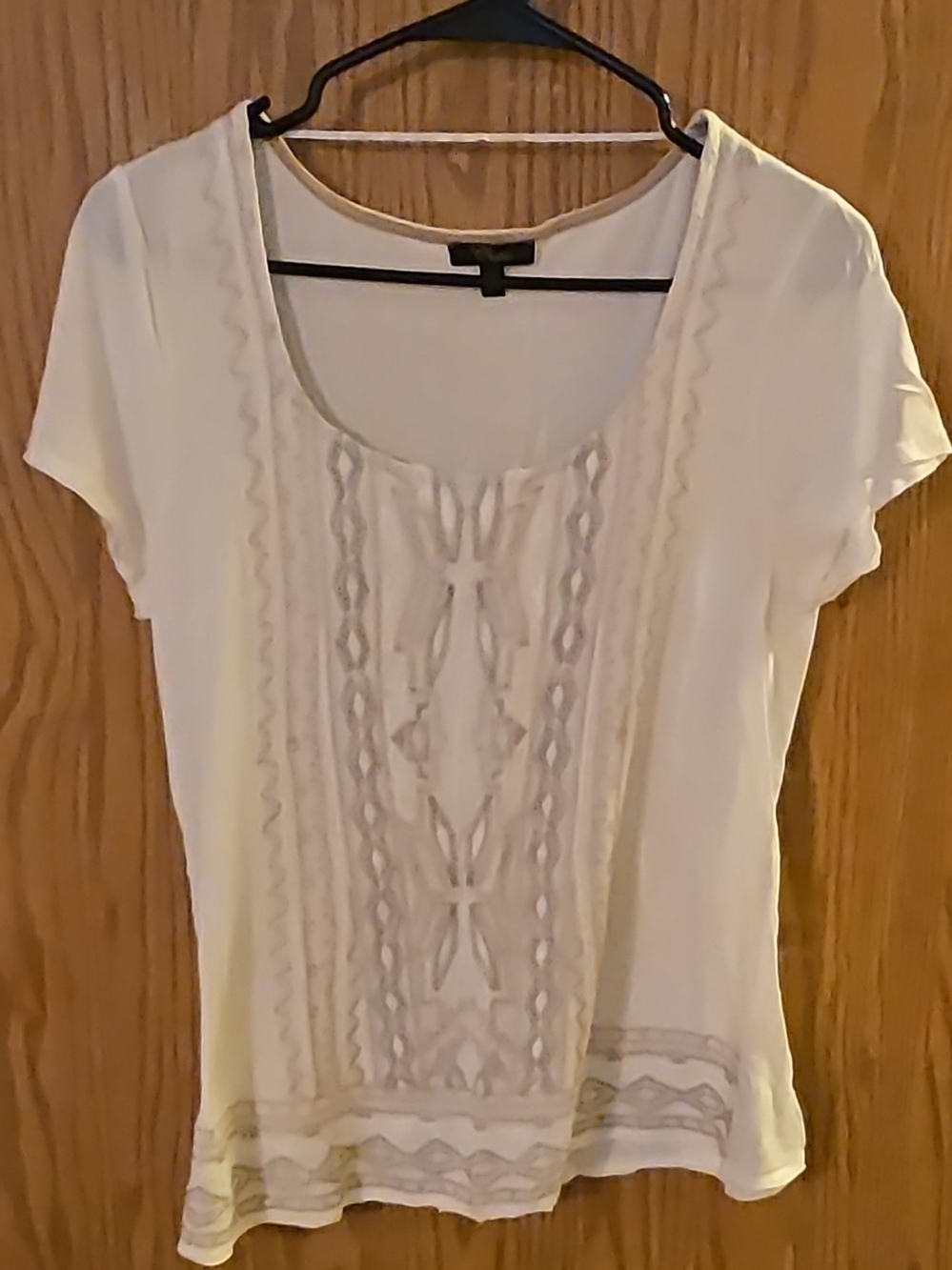 Cupio Cream Embroidered Scoop Neck Tee